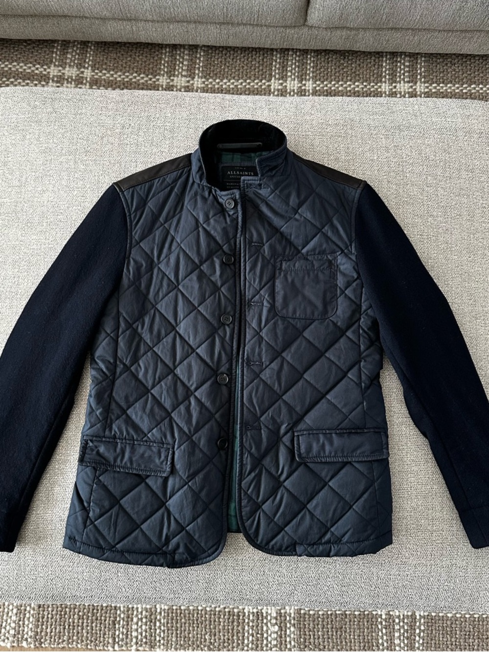 Men’s All Saints Multicolor Quilted Lined Flannel Patched Elbows Jacket Size S